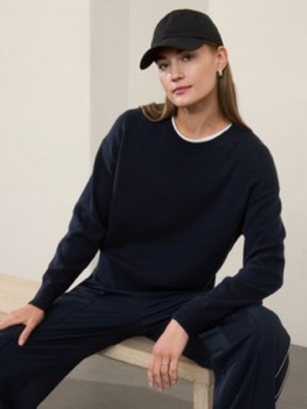 Athleta Apline Wool Cashmere Crewneck Sweater Navy Large